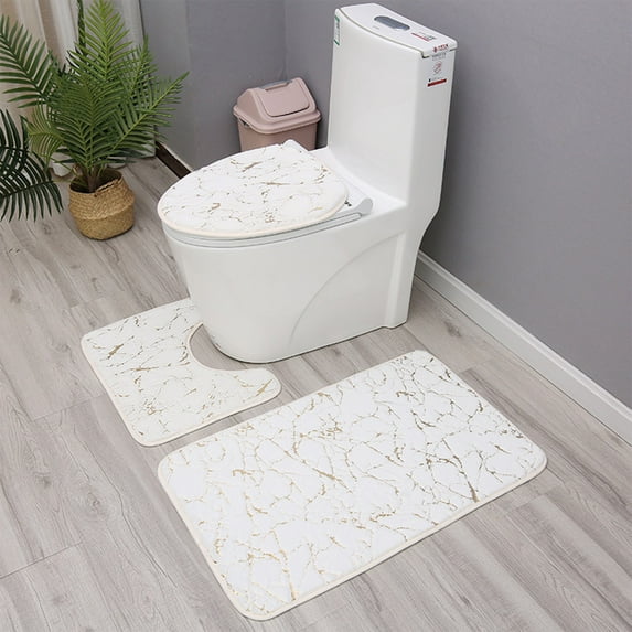 Honeeladyy 3 Piece Bathroom Rugs Bath Mat Set, Non Slip Quick Dry Washable Foot Mat Toilet Cover Mat Carpet Bathroom Floor Mat Absorbent Comfortable Foot Mat, White