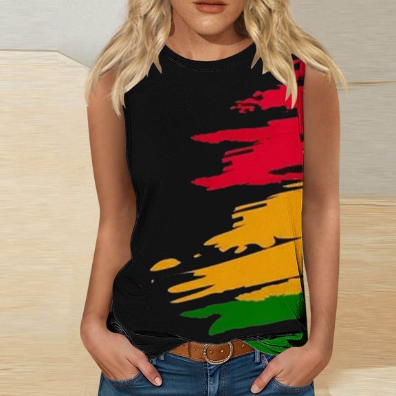 Honeeladyy 4Th of July Shirts for Women's Casual Sleeveless Round Neck Top Streetwear(Green,S)