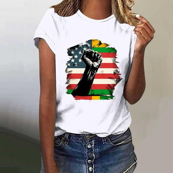 Honeeladyy 4th of July Shirts for Women Casual Solid Color Short Sleeve Tops Crew Neck Independence Day Shirts, Patriotic Tunic Tops to Wear with Leggings (White,3XL)