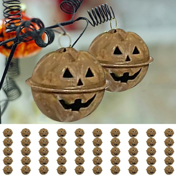 Honeeladyy 50 Pcs Rusty Metal Pumpkin Bells Vintage Halloween Jingle Bells for Door Wreath Costume Accessories