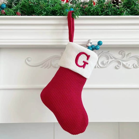 Honeeladyy 7" Mini Monogram Christmas Stocking Red and White Initial Embroidered Christmas Stocking Family Fireplace Hanging Ornament Xmas Holiday New Year Decor Gift-Letter-Red-G