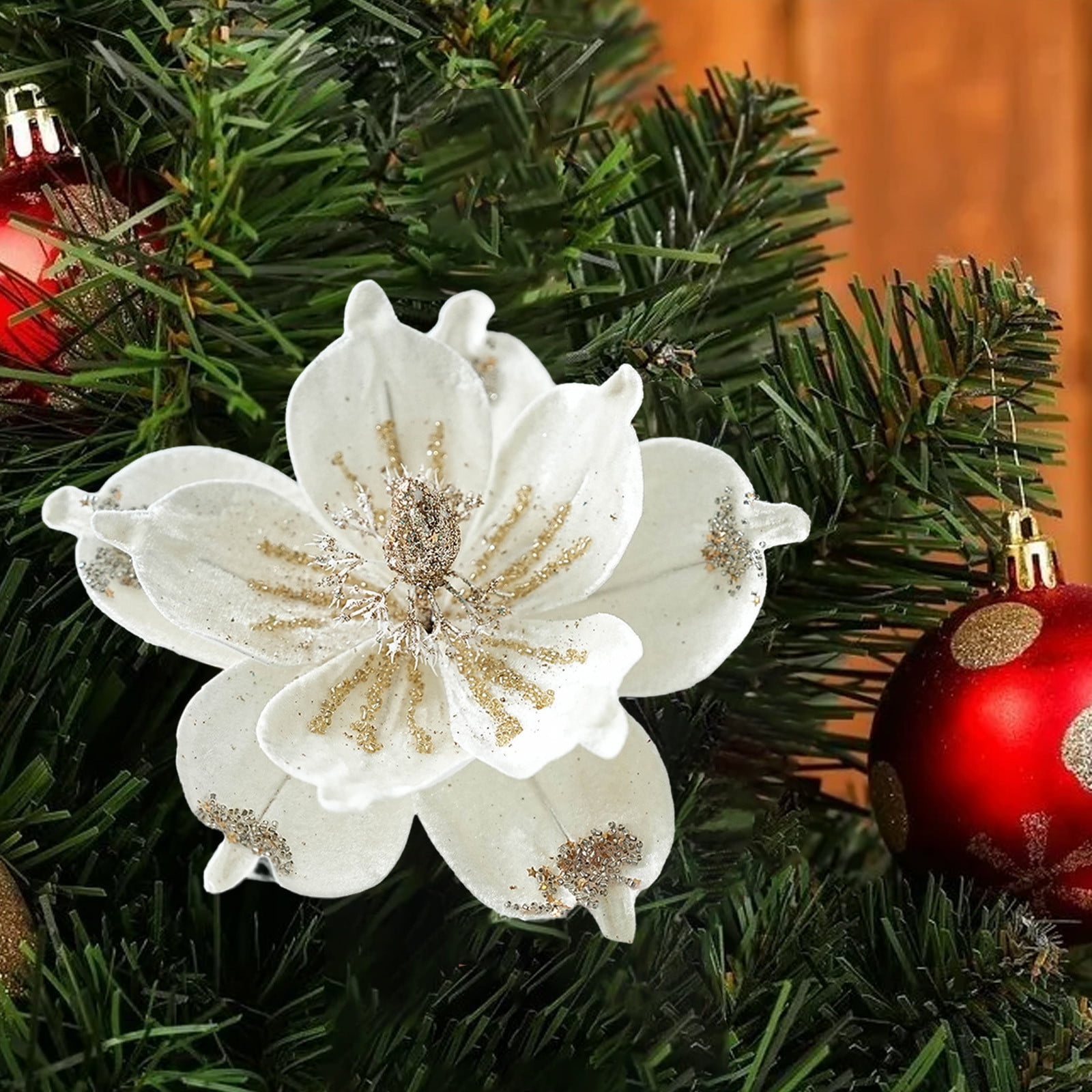 Honeeladyy 9.4 Inch Christmas Artificial Flowers White Magnolia Flowers