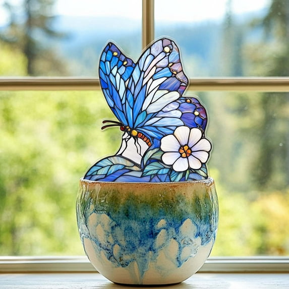 Honeeladyy Acrylic Stained Succulent Plugin, 3.9 Inch Mini Potted Plant Suncatcher Succulent Cactus Plugin Decor Plant Lover Gifts for Mom Grandma Teacher Desk ill Shelf Spring Decor