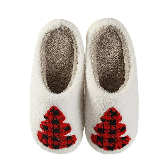Honeeladyy Adlut Winter Indoor Warm Slippers, Soft Plush Home Christmas Deer Slippers Spare Slippers for Visitors Red