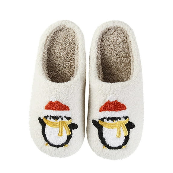 Honeeladyy Adlut Winter Indoor Warm Slippers, Soft Plush Home Christmas Deer Slippers Spare Slippers for Visitors White
