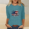 thumbnail image 1 of Honeeladyy American Flag Stars Stripes Shirts for Women's 2024 Summer Loose And Comfortable Independence Day Printed Round Neck Three-quarter Sleeve 3/4 Sleeve T-Shirt Top Gifts for Friends(Blue,2XL), 1 of 5