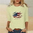 thumbnail image 1 of Honeeladyy American Flag Stars Stripes Shirts for Women's 2024 Summer Loose And Comfortable Independence Day Printed Round Neck Three-quarter Sleeve 3/4 Sleeve T-Shirt Top for Memorial Day(Khaki,2XL), 1 of 5