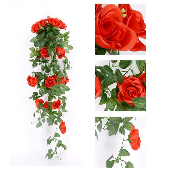 Honeeladyy Artificial Fake Rose (37.4 Inches) Hanging Vines Simulated Silk Rose Flowers Vines for Conditioning Duct Blocking Living Room Ceiling Decoration Party Wedding Decor (Red)