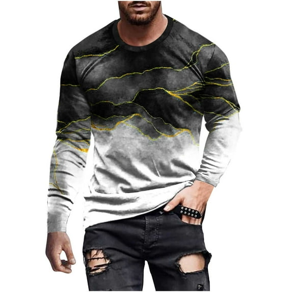 Honeeladyy Autumn Men's Long Sleeve Round Neck T-Shirt 3D Digital Printing Pullover Casual Top #Ha-Black-XXXXL