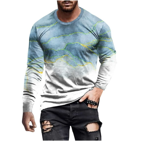 Honeeladyy Autumn Men's Long Sleeve Round Neck T-Shirt 3D Digital Printing Pullover Casual Top #Ha-Blue-XL