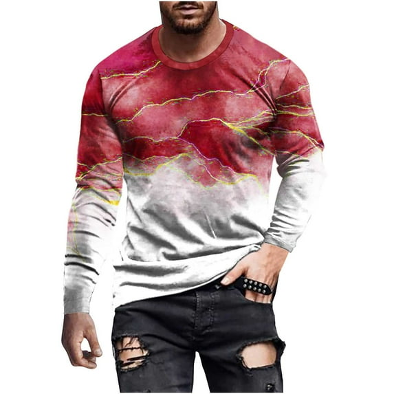 Honeeladyy Autumn Men's Long Sleeve Round Neck T-Shirt 3D Digital Printing Pullover Casual Top #Ha-Red-XXXXXL