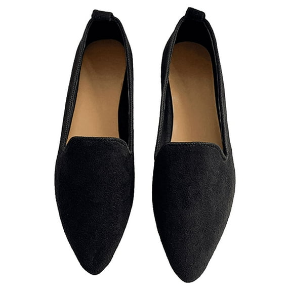 Honeeladyy Autumn Pointed Toe Suede Shallow Mouth Flat Flat Heel Comfortable Women's Single Shoes Four Seasons Women's Shoes Black Clearance under 10$