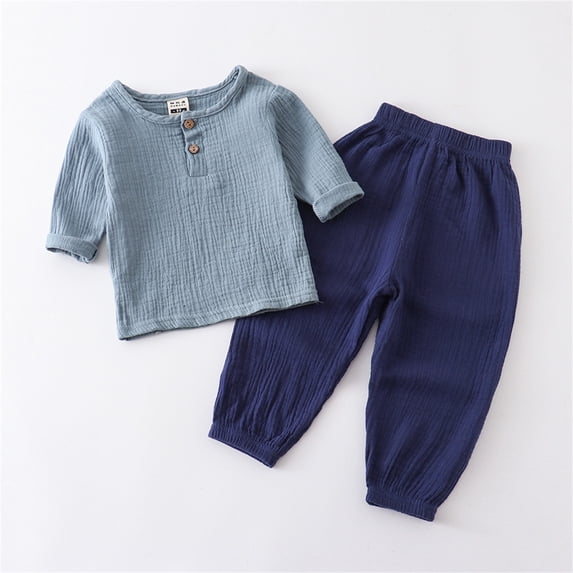 Honeeladyy Baby Boy Girl Pants Set Solid Color Short Sleeve Top with Wide Leg Pants Two Piece Clothing Set Lightweight Soft Outfit