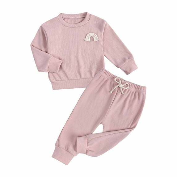 Honeeladyy Baby Girls Boys Clothes Soild Color Soft Sweatsuits Sweatpants Fall Winter Outfit Set Starting School Gifts for Kids Pink for 9-12Months