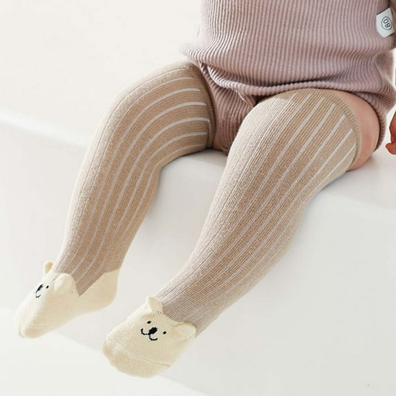 Honeeladyy Baby Girls Boys Knee High Socks Cotton Newborn Infants Toddlers Cable Knit Tube Ruffled Stockings Coffee for 6-12 Months