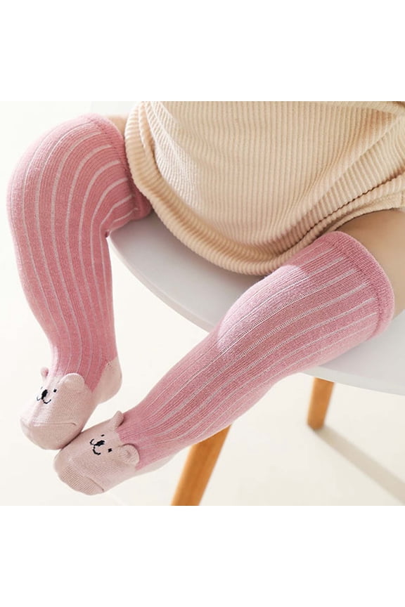 Baby Girls Boys Knee High Socks Cotton Newborn Infants Toddlers Cable Knit Tube Ruffled Stockings Pink for 0-6 Months