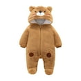 thumbnail image 1 of Honeeladyy Baby Girls Boys One Piece Outwear Footed Hooded Fur Trim Winter Warm Down Jacket Jumpsuit Romper Snowsuit Thanksgiving Gift for 3-6 Months Brown, 1 of 9