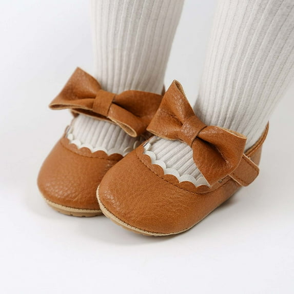 Honeeladyy Baby Girls Mary Jane Flats Shoes Rubber Non-Slip Soft Sole Toddler Princess Dress Shoes Baby Dress Shoes for 6-9Months