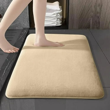 Honeeladyy Bathroom Rug Mat, Coral Velvet Soft and Absorbent Bath Rug, Non Slip, Thick Plush Machine Washable Bath Mat for Bathroom, Shower, and Tub (19.7x31.5in, Beige)