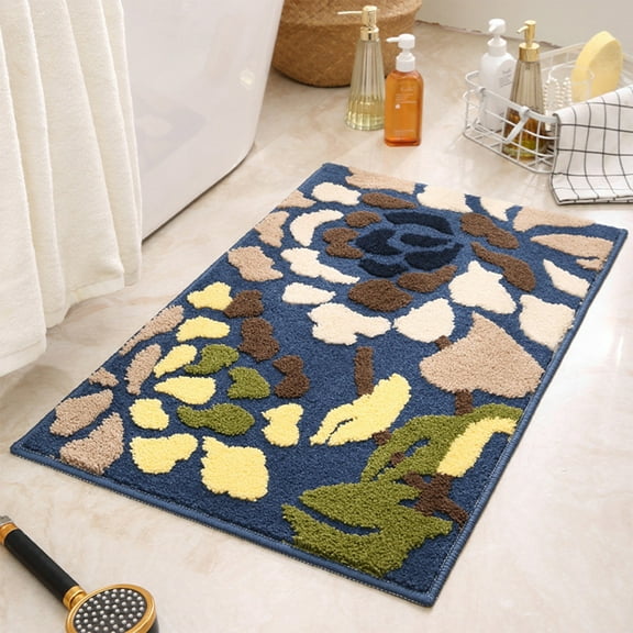 Honeeladyy Bathroom Rugs, Extra Soft Absorbent Bath Rugs, Non-Slip, Dry Quickly, Machine Washable, Bath Mats for Bathroom Floor, Tub and Shower, 24" x 16", Blue