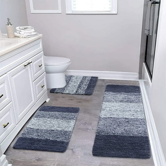 Honeeladyy Bathroom Rugs Sets 3 Piece, Soft Absorbent Microfiber Bath Mats and U-Shaped Contour Toilet Rug, Plush Shaggy Bath Mat Set for Bathroom (15.7"x23.6"+15.7"x19.6"+16.5"x14.9", Gray)