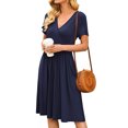 thumbnail image 1 of Honeeladyy Beach Party Loose Dresses on Clearance Women Fashion Casual Comfy Attractive Solid Color V-Neck Pocketed Short Sleeve Dress, 1 of 5