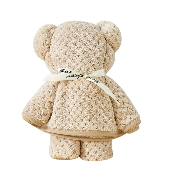 Honeeladyy Bear Bath Towel Gift, Solid Color Soft Coral Fleece Hand Towels with Bags for Wedding Graduation Valentine's Day Baby Shower Birthday Souvenir Supplies, 7.1X5.9 inch