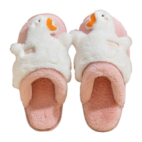 Honeeladyy Big White Gooses Ladies Cotton Memory Foam Slippers Women's Slippers House Bedroom Slippers For Plush Comfy Lined Slide Shoes