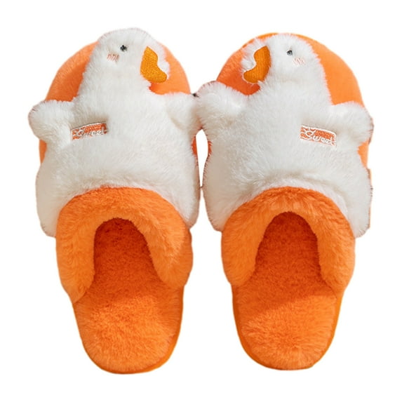 Honeeladyy Big White Gooses Ladies Cotton Memory Foam Slippers Women's Slippers House Bedroom Slippers For Plush Comfy Lined Slide Shoes