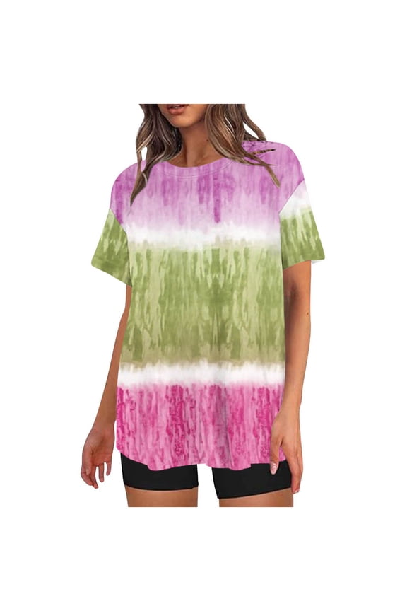 Biker Shorts Set Women 2 Piece Outfit Oversized Gradient Short Sleeve Top with High Waist Leggings Tracksuit Pink XXL