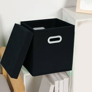 Honeeladyy Black Foldable Storage Cubes Bins with Lid, Fabric Storage Box Cubes Organizer Baskets with Sturdy Handles for Home Organizer 11.02x11.02x11.02 in
