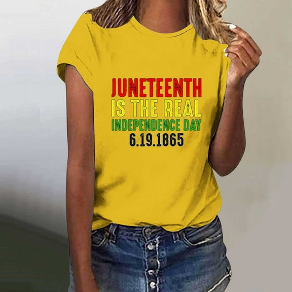 Honeeladyy Black History Shirts for Women Summer Casual Solid Color Independence Day Shirt Blackity Graphic Tee Tops Black Pride African T-Shirt Gifts for Women(Yellow,L)
