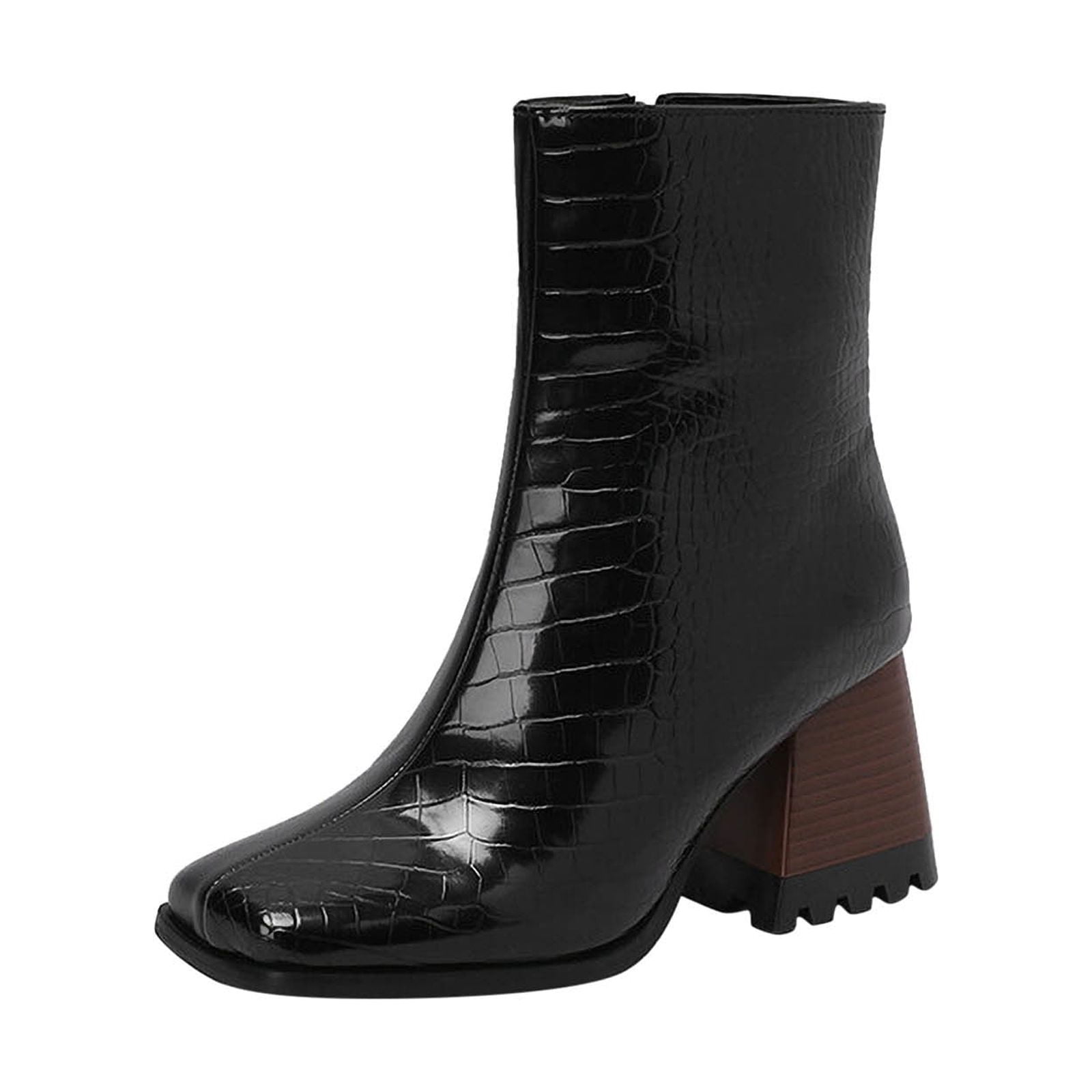 Rectangular Cut Heels Honeeladyy Boots for Women Large Punk High Heel Rectangle Toe Thick ...