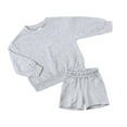 thumbnail image 1 of Honeeladyy Boys Girls 2 Pcs Fleece Sweat Suits Unisex Kids Long Sleeve Pullover Sweatshirt Elastic Waist Shorts with Pockets Set Thanksgiving Gift Gray 5-6Years, 1 of 2