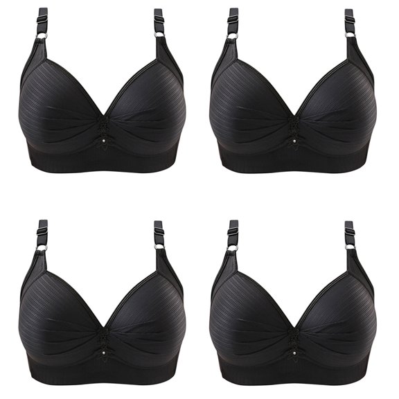Honeeladyy Bras for Women 4PC Woman's Printing Gathered Together Large Size Daily Bra Underwear No Rims Birthday Gifts for Girlfriend #Fb-40