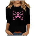 thumbnail image 1 of Honeeladyy Breast Cancer Shirts for Women Breast Cancer Awareness Round Neck 7/4 Sleeve Shirt Pink Ribbon Tee Tops #Th-Black-S, 1 of 5