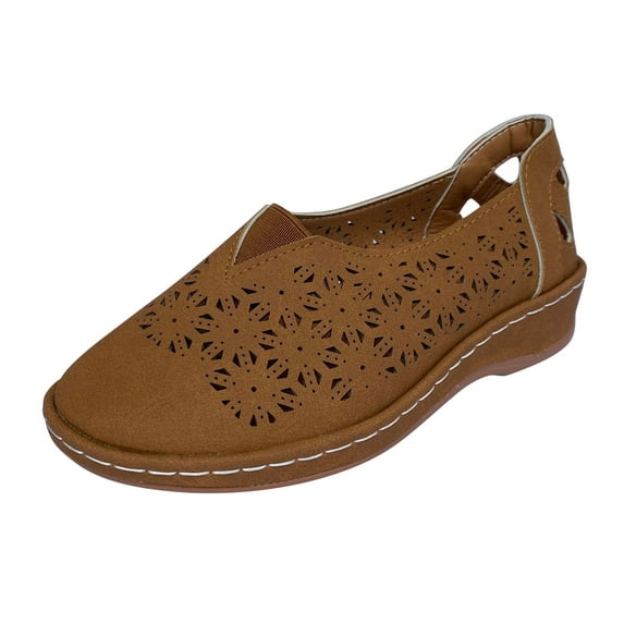 Honeeladyy Breathable Shoes for Women Open Slip-On Summer skeleton Flat Vintage Hollow Out Wedge Sandals Ladies Comfortable Outdoor Walking Shoes Christmas Gifts for Daughter Brown Size 41