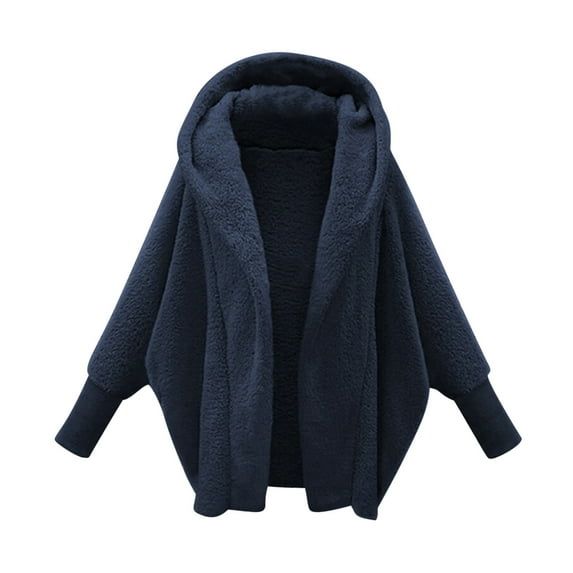 Honeeladyy Cardigan Fleece Hoodies for Women Casual Winter Warm Hooded Jacket Outwear Coat Navy L