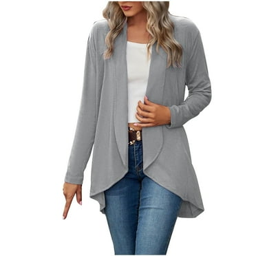 Honeeladyy Cardigans for Women Loose Casual Long Sleeved Open Front Breathable Cardigans Gray S