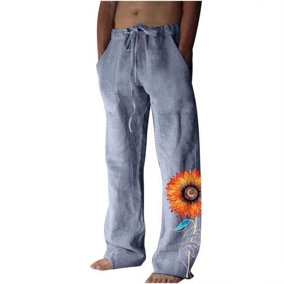 Honeeladyy Casual Men's Wide Leg Pants Printed Lace-up Casual Pants Wide Leg Pants Sweatpants Full Length Pants Cargo Pants for Men