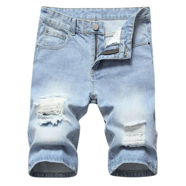 Honeeladyy Casual Mens Denim Shorts Stretchy Frayed And Worn Denim Jeans Five-Parters