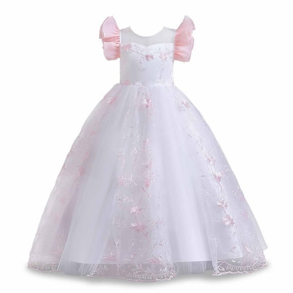Honeeladyy Children Girls Sleeveless Embroidery Mesh Dress Gauze Dress Princess Long Dress Children's Photo Shoot Dresses