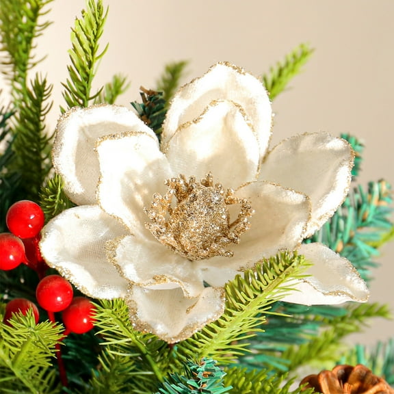 Honeeladyy Christmas Artificial Flowers, 6.3'' Christmas Poinsettia Flower for Tree Christmas, Poinsettia Flower,Easy to Hang Christmas Artificial Flowers for Christmas Picks (White)