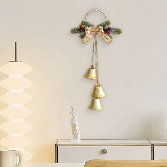 Honeeladyy Christmas Bells, Decoraitve Brass Bells with Hanging Rope for Chritmas Decor Wreath Garland Tree Doors Window Rustic Home Decor, Vintage Iron Bells, Gold