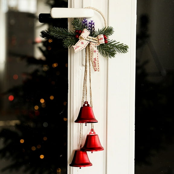 Honeeladyy Christmas Bells, Decoraitve Brass Bells with Hanging Rope for Chritmas Decor Wreath Garland Tree Doors Window Rustic Home Decor, Vintage Iron Bells, Red