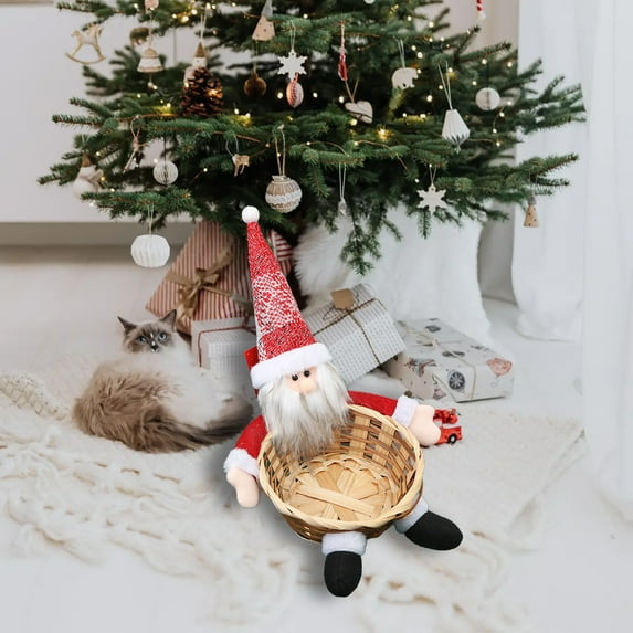 Honeeladyy Christmas Candy Storage Basket Santa Snowman Reindeer Candy Woven Holders Basket Christmas Candy Bowl Candy Dish for Holiday Table Desk Decoration Gift, 9.84x7.48 inches (Red)
