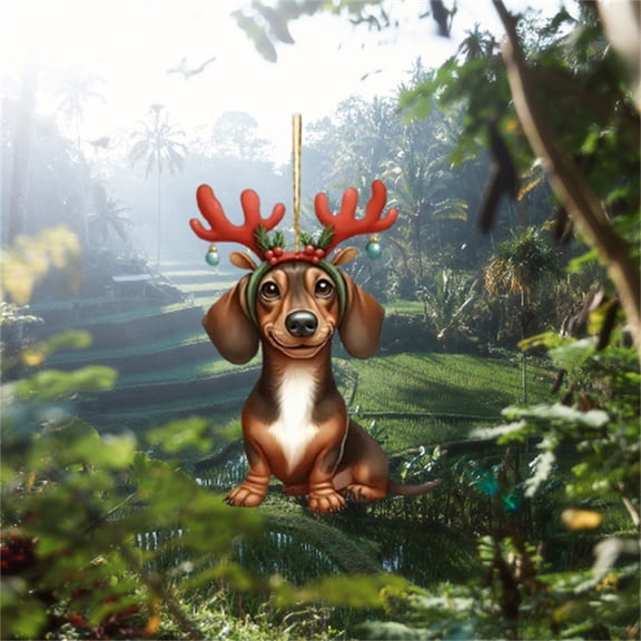 Honeeladyy Christmas Decorations Gift, Dachshund Ornament 2D Acrylic Pendants, Christmas Tree Decor Dog, Home Decor for Fireplaces, Window, Doors, Walls, 3.07 Inches