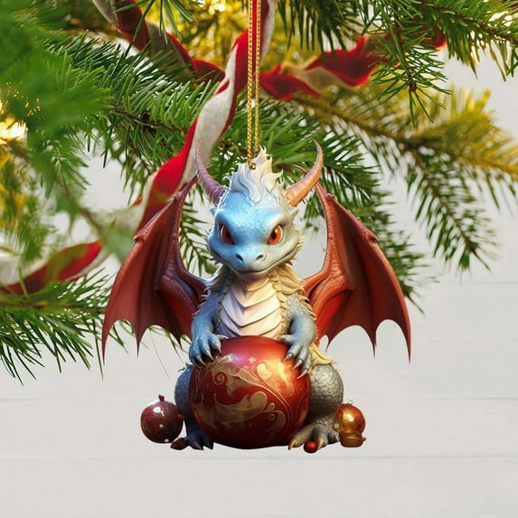 Honeeladyy Christmas Dragon Hanging Ornament, 2024 New 2D Acrylic Cartoon Dragon Decorative Ornament Xmas Tree Dragon Pendant for Christmas Tree Decorations Car Backpacks Home Decor Gifts