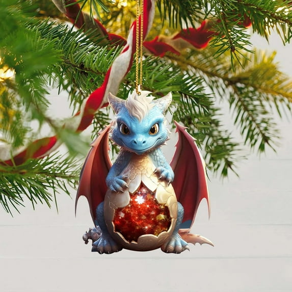 Honeeladyy Christmas Dragon Hanging Ornament, 2024 New 2D Acrylic Cartoon Dragon Decorative Ornament Xmas Tree Dragon Pendant for Christmas Tree Decorations Car Backpacks Home Decor Gifts
