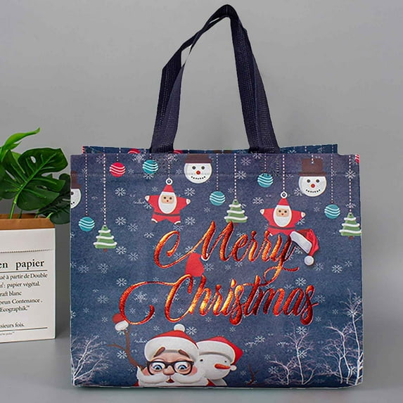 Honeeladyy Christmas Gift Bags Reusable Tote Christmas Bags with Handles Non Woven Christmas Santa Snowman Bags Holiday Christmas Gift for Wrapping Shopping Xmas Party Supplies